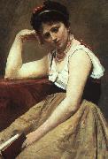  Jean Baptiste Camille  Corot Interrupted Reading oil painting reproduction